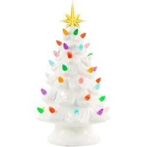 13 Inch Ceramic Christmas Tree Pre-lit Tabletop Christmas Tree Multicolor Lights